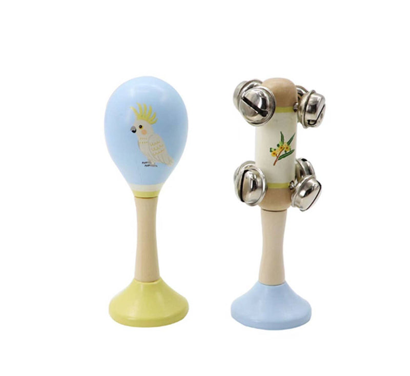 Wooden Cockatoo Maraca & Wattle Jingle Stick Musical Set