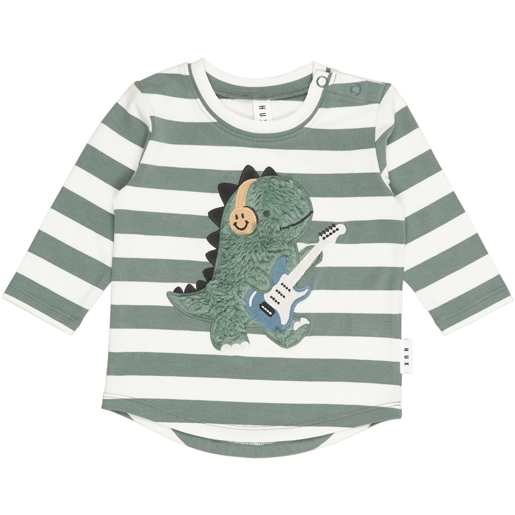 Huxbaby Furry Dino Top Spruce & Almond Stripe in Green/Cream