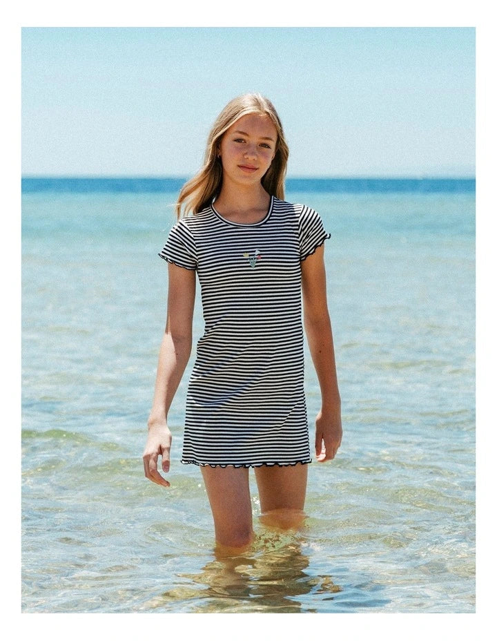Eve Girl Frankie rib dress stripe in Black & White