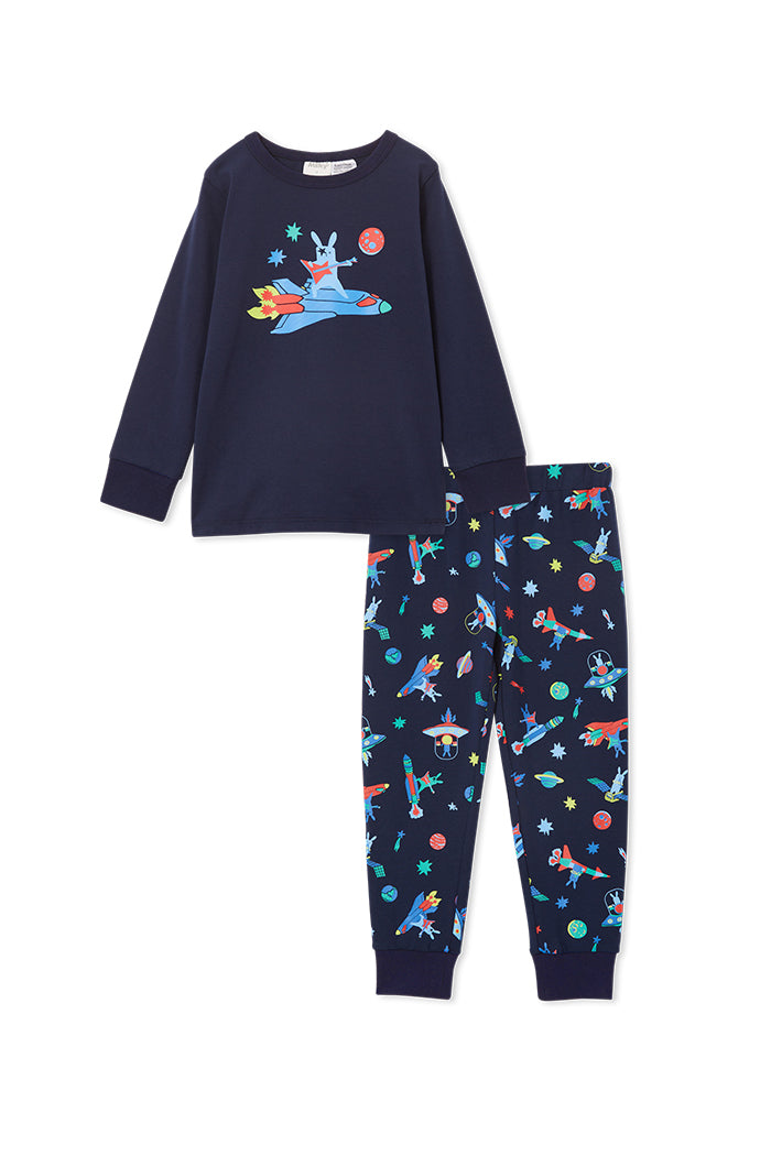 Milky Bunny Rock Long Sleeve Pyjamas Midnight Blue in Multi