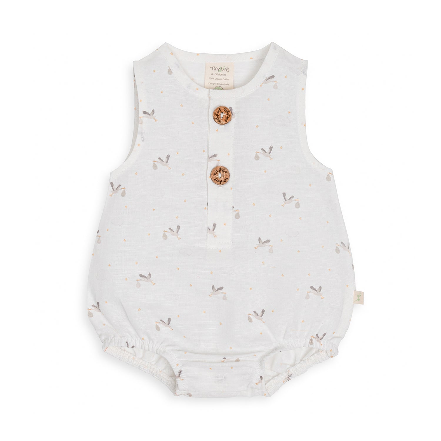 Tiny Twig bubble romper stork in neutral