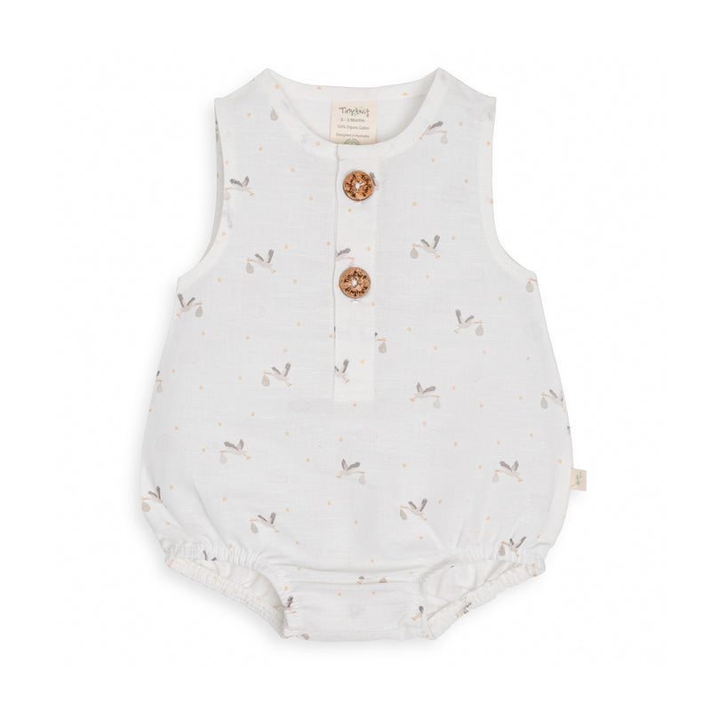 Tiny Twig bubble romper stork in neutral
