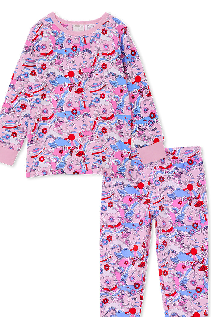 Milky Unicorn Long Sleeve Pyjamas Candy Pink in Multi