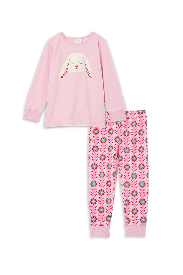 Milky Bunny Long Sleeve Pyjamas Powder Pink in Multi