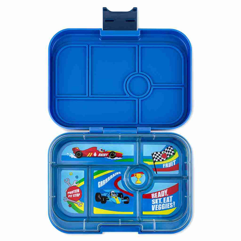 Yumbox Original 6 Compartment Bento Box in blue race cars