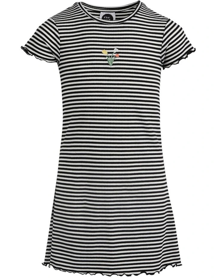 Eve Girl Frankie rib dress stripe in Black & White