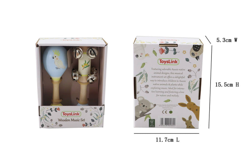 Wooden Cockatoo Maraca & Wattle Jingle Stick Musical Set