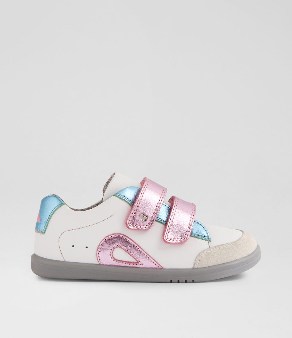 Bobux IW Blaze White Pink Metallic Leather Suede Sneakers