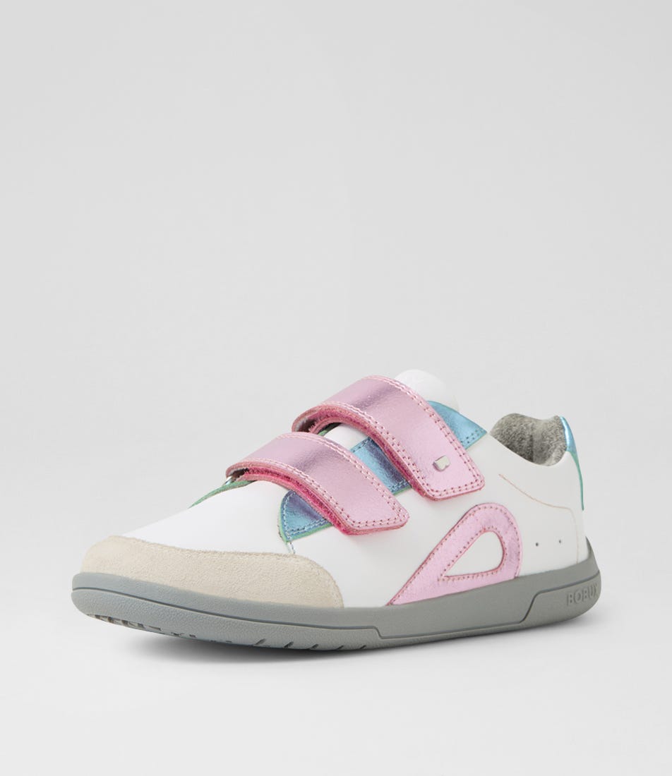 Bobux KP Blaze White Pink Metallic Leather Suede Sneakers