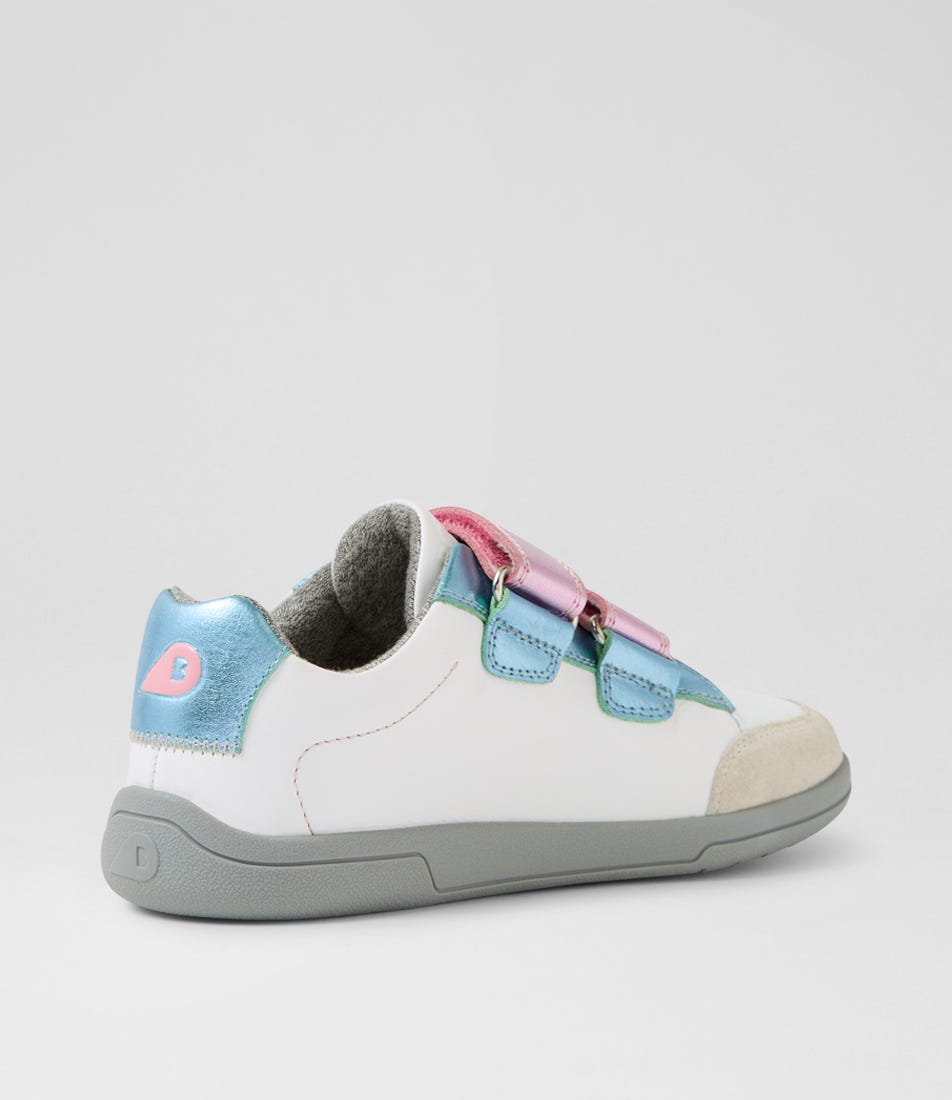 Bobux KP Blaze White Pink Metallic Leather Suede Sneakers