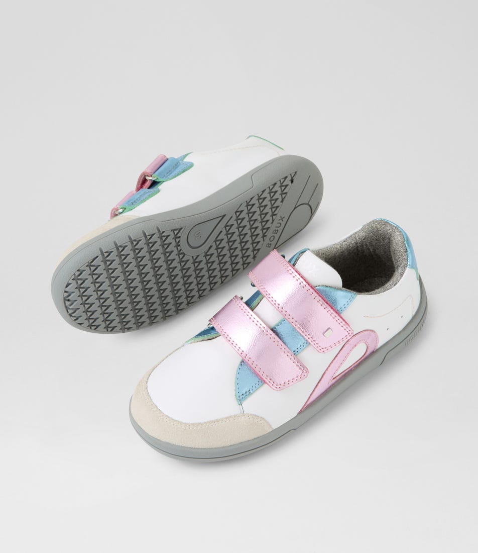 Bobux KP Blaze White Pink Metallic Leather Suede Sneakers
