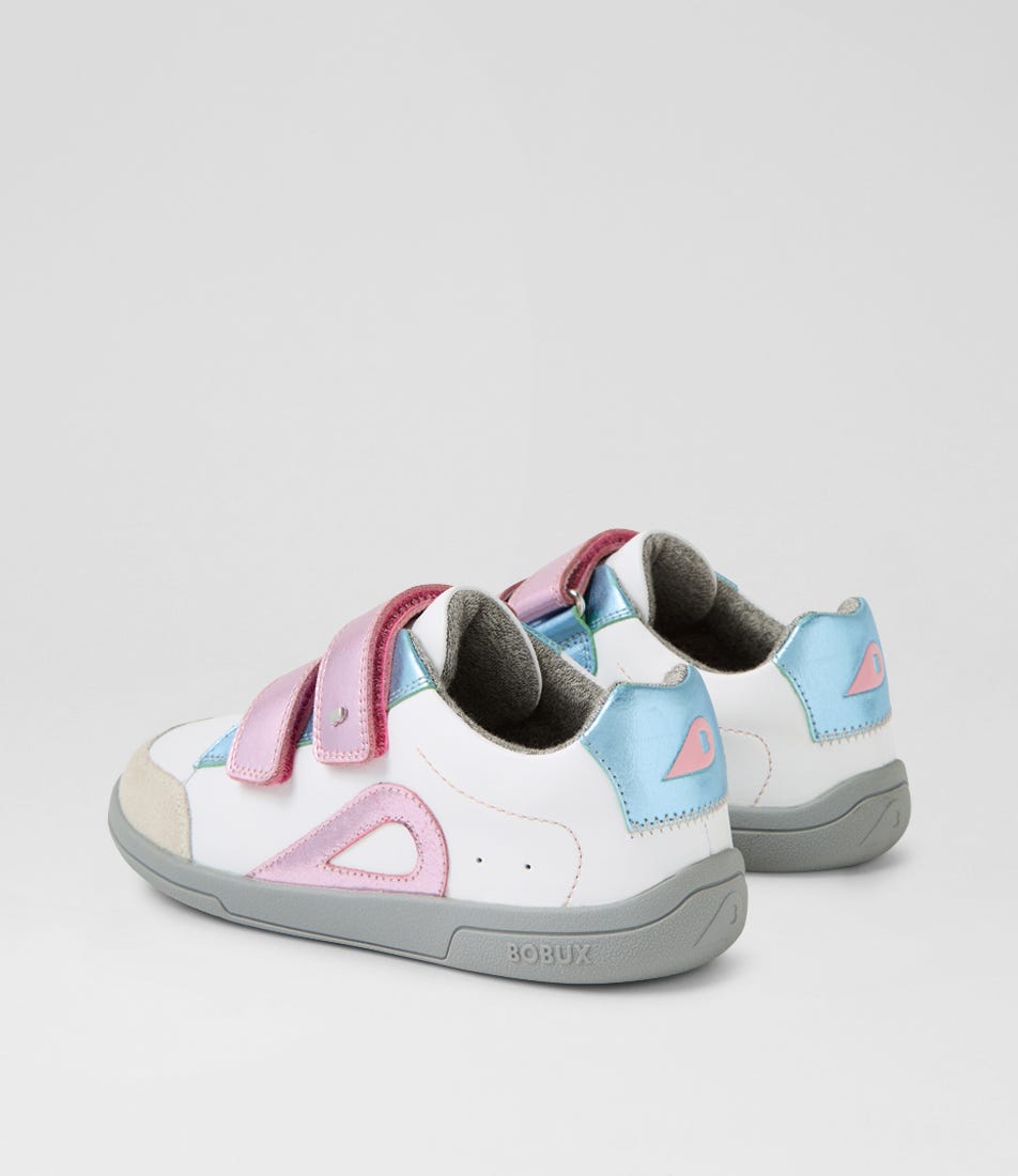 Bobux KP Blaze White Pink Metallic Leather Suede Sneakers