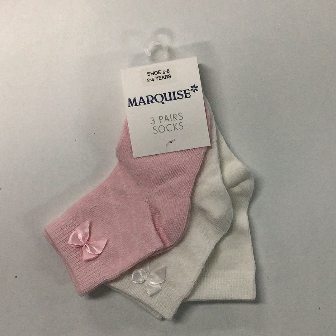 Marquise 3pk socks in cream & pink