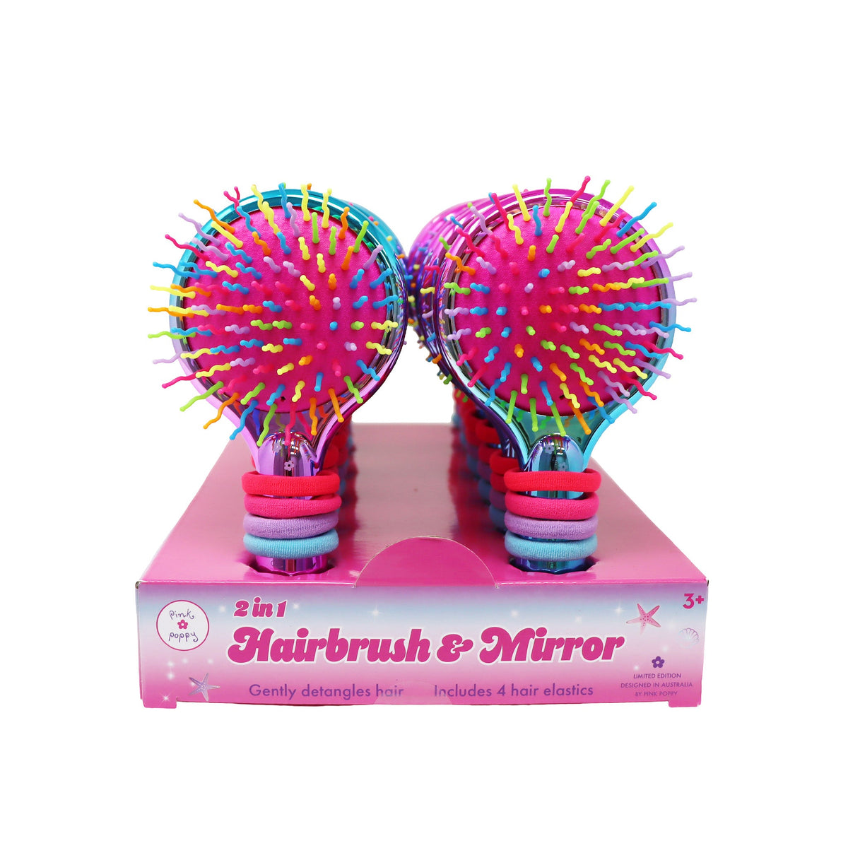 Pink poppy Hairbrush and Mirror with hair ties