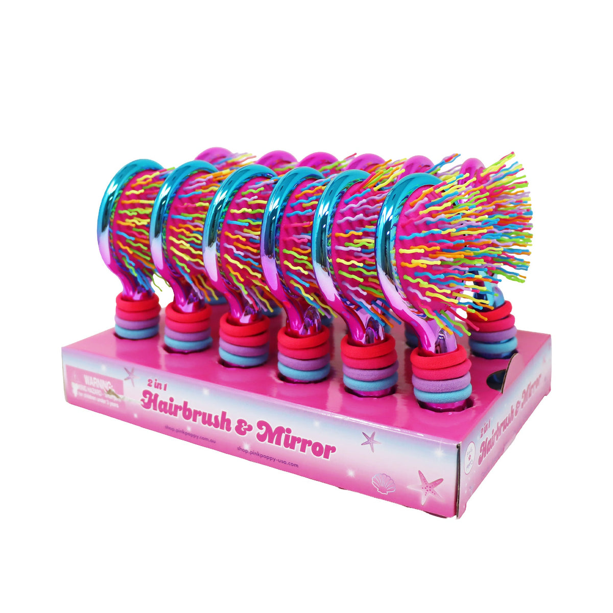 Pink poppy Hairbrush and Mirror with hair ties