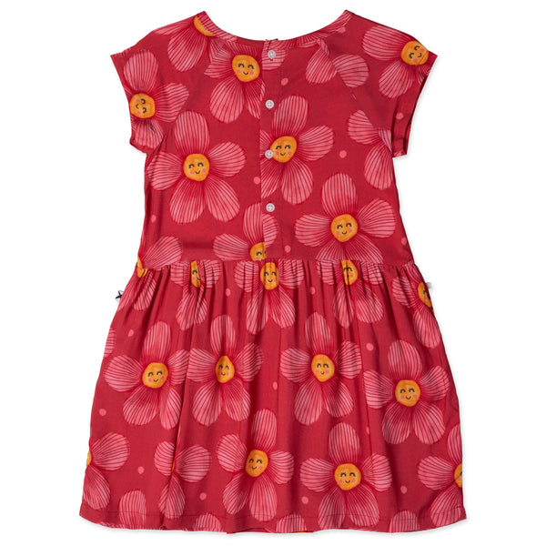 Minti Painted Flower Woven Dress Cherry in Pink