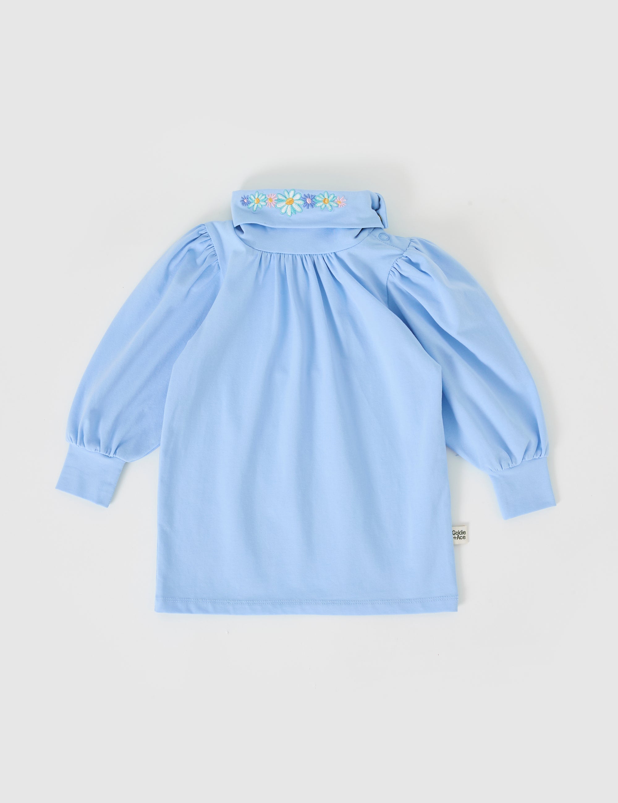 Goldie & Ace Sofia Embroidered Puff Sleeve Skivvy in Sky Blue