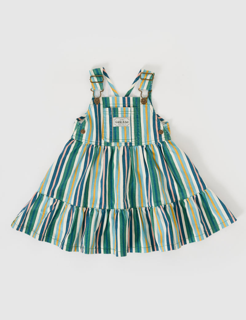Goldie & Ace Tully Tiered Pinafore Dress Stripe Evergreen Stripe