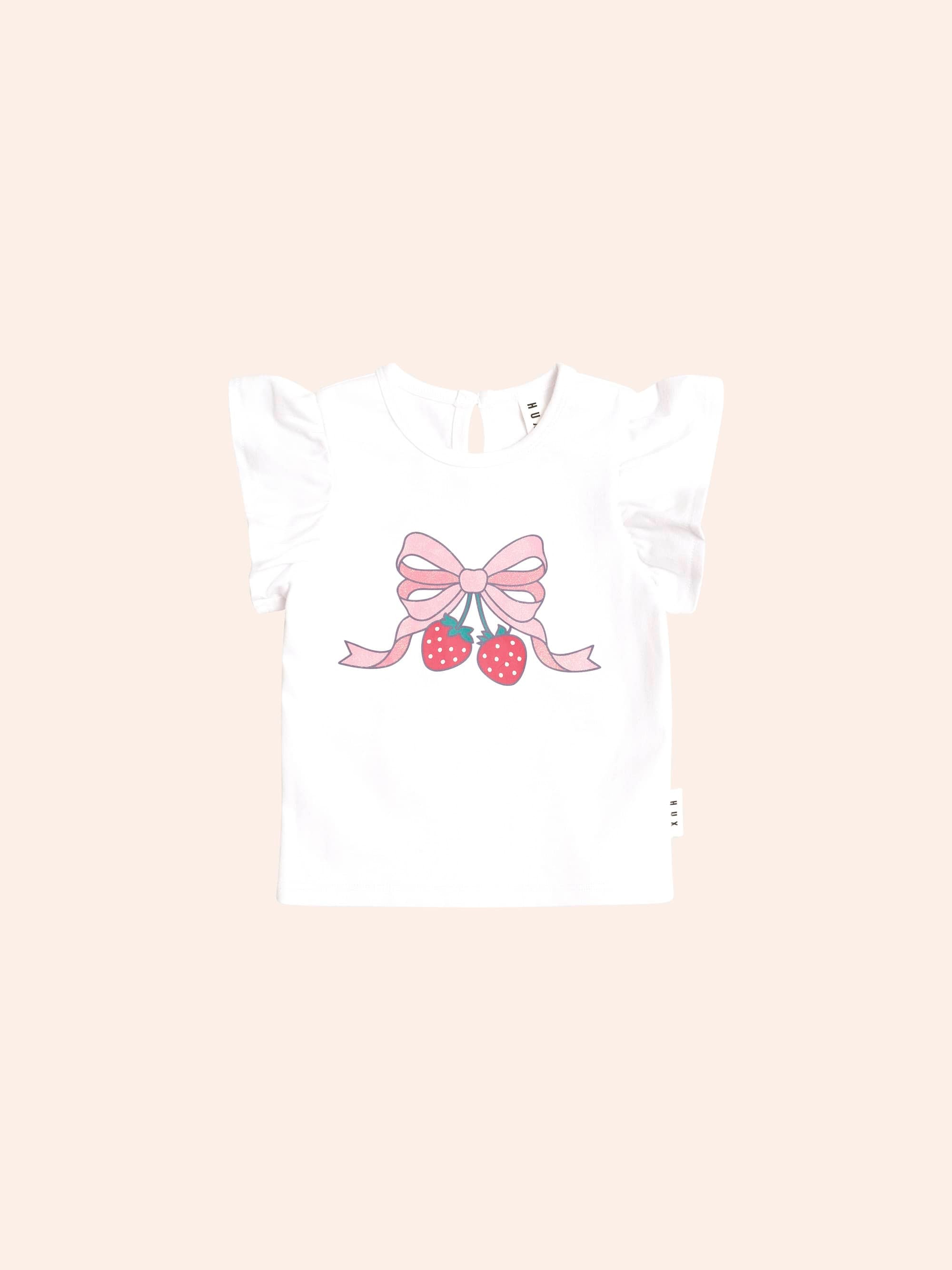 Huxbaby Strawberry Bow Frill Tee - White