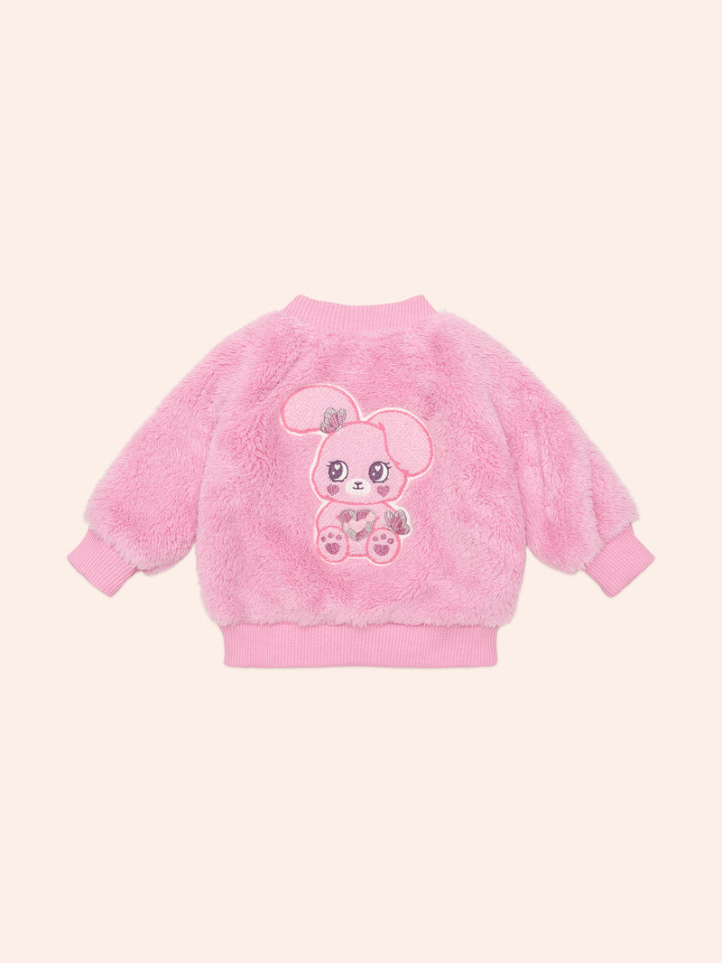 Huxbaby Gem Bunny Fur Jacket Peony in Pink