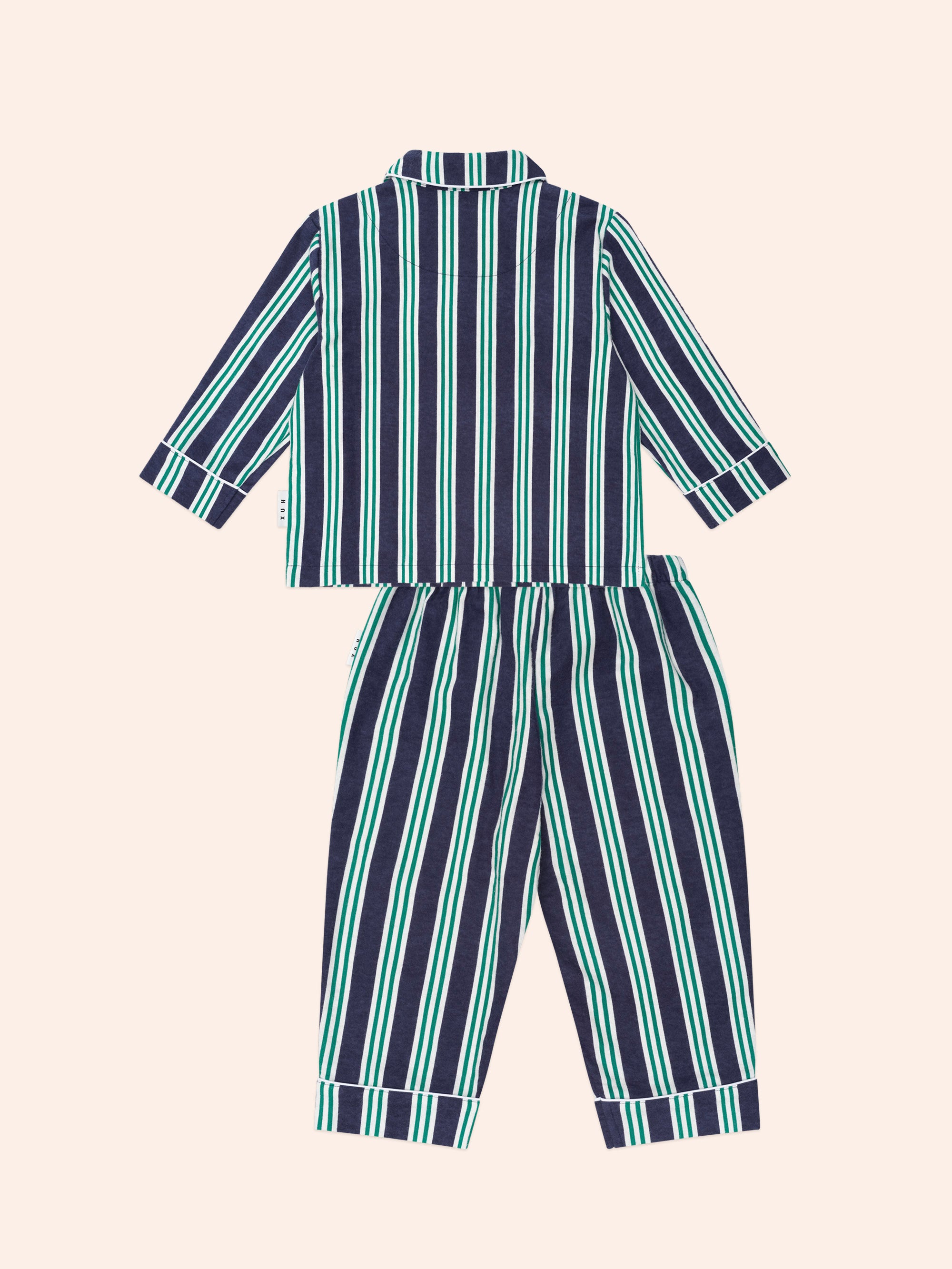 Huxbaby classic stripe flannel pj set navy/emerald stripe