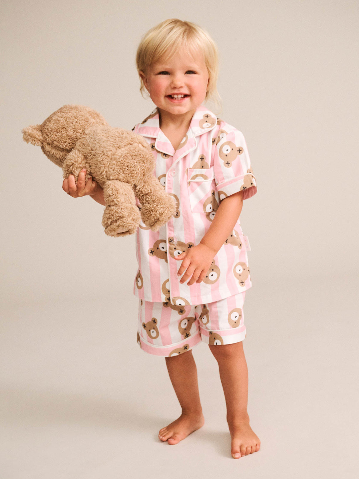 Huxbaby Huxbear Stripe PJs - Strawberry Creme/Almond Milk
