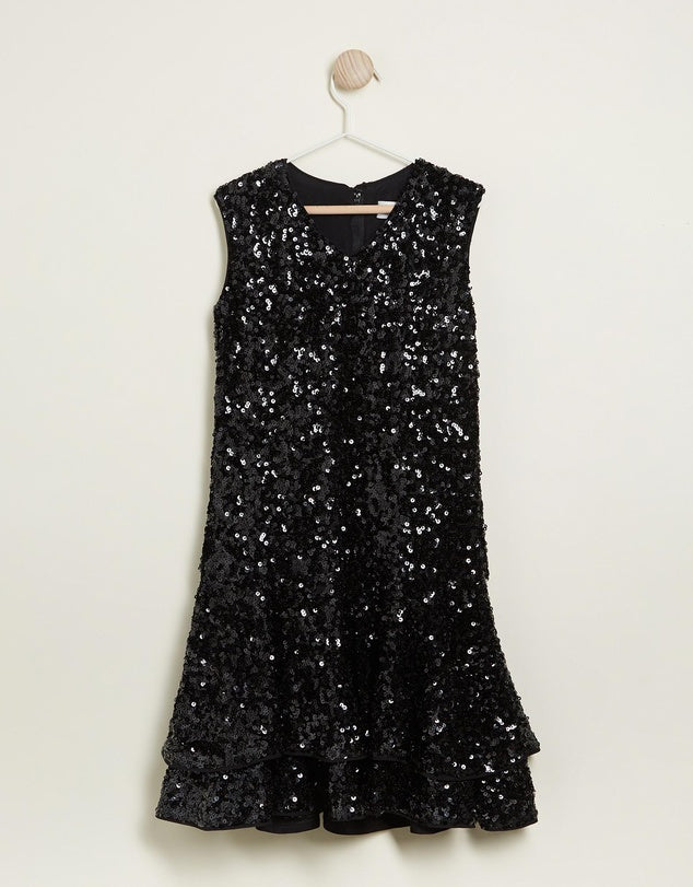 Honey & Beau Teens Fifi Dress Black in Black sequins