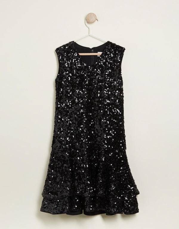 Honey & Beau Teens Fifi Dress Black in Black sequins