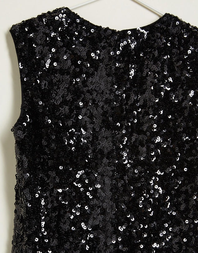Honey & Beau Teens Fifi Dress Black in Black sequins