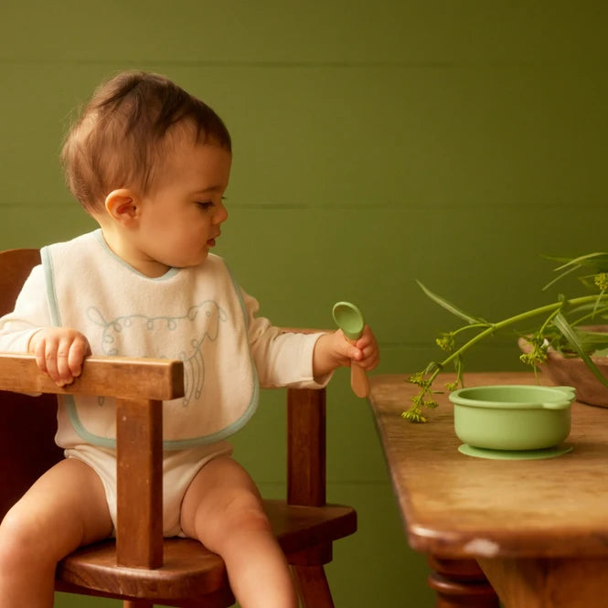 Nature Baby Bib Sea Blue Lamb Print in cream