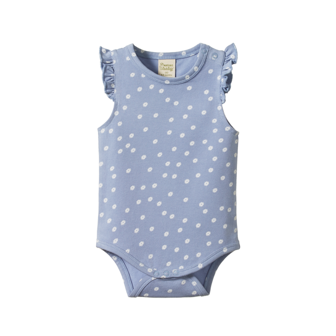 Nature Baby Fleur Bodysuit Petite Chamomile Dusky Print in Blue Multi