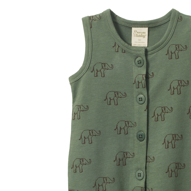 Nature Baby August Suit Elephant Sprout Print in green