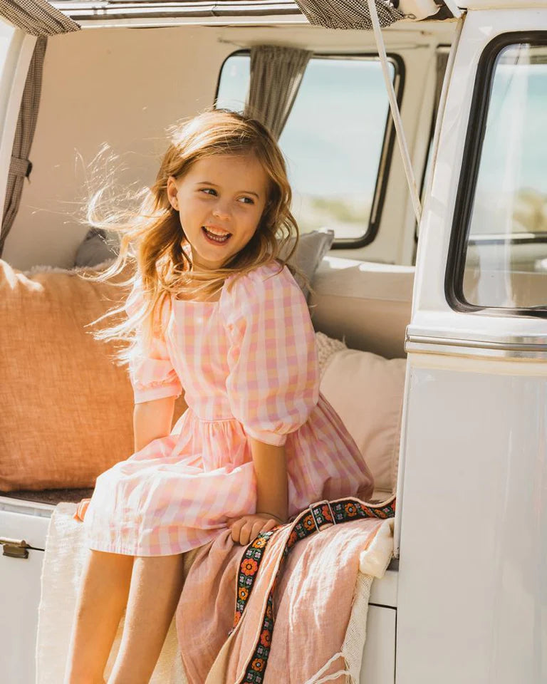 Bebe retro check dress in pink