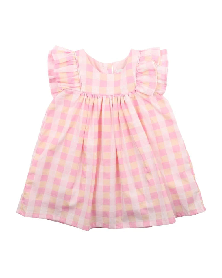 Bebe Retro check frill dress in pink