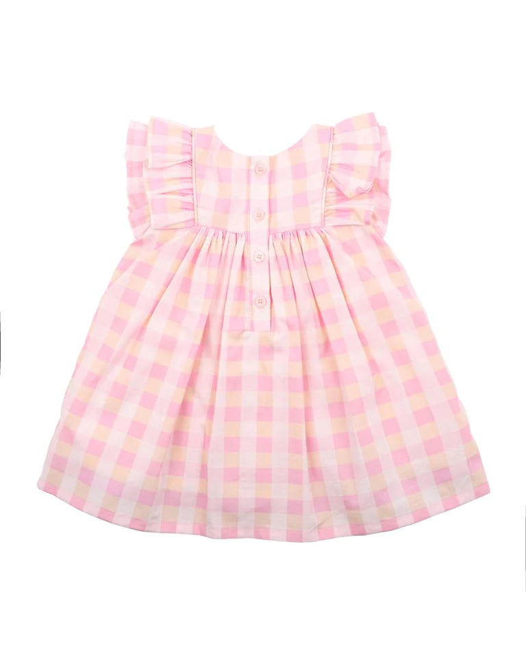 Bebe Retro check frill dress in pink