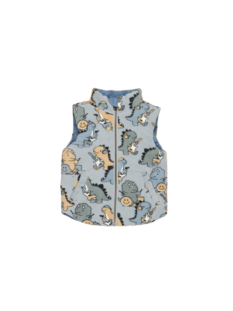 Huxbaby Dino Band Reversible Fleece Vest Night Green in Multi