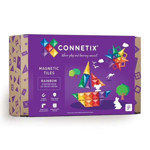 Connetix Magnetic Tiles - 60 Pc Rainbow Starter Set