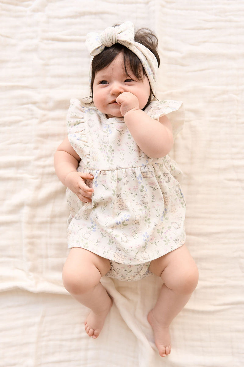 Jamie Kay organic Cotton Elianna Playsuit Moons Garden Lavender in Cream
