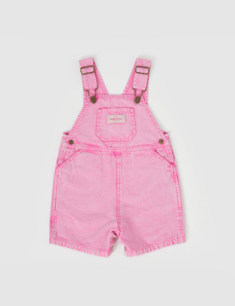 Goldie & Ace Burton Vintage Washed Denim Overalls Bubblegum in Pink