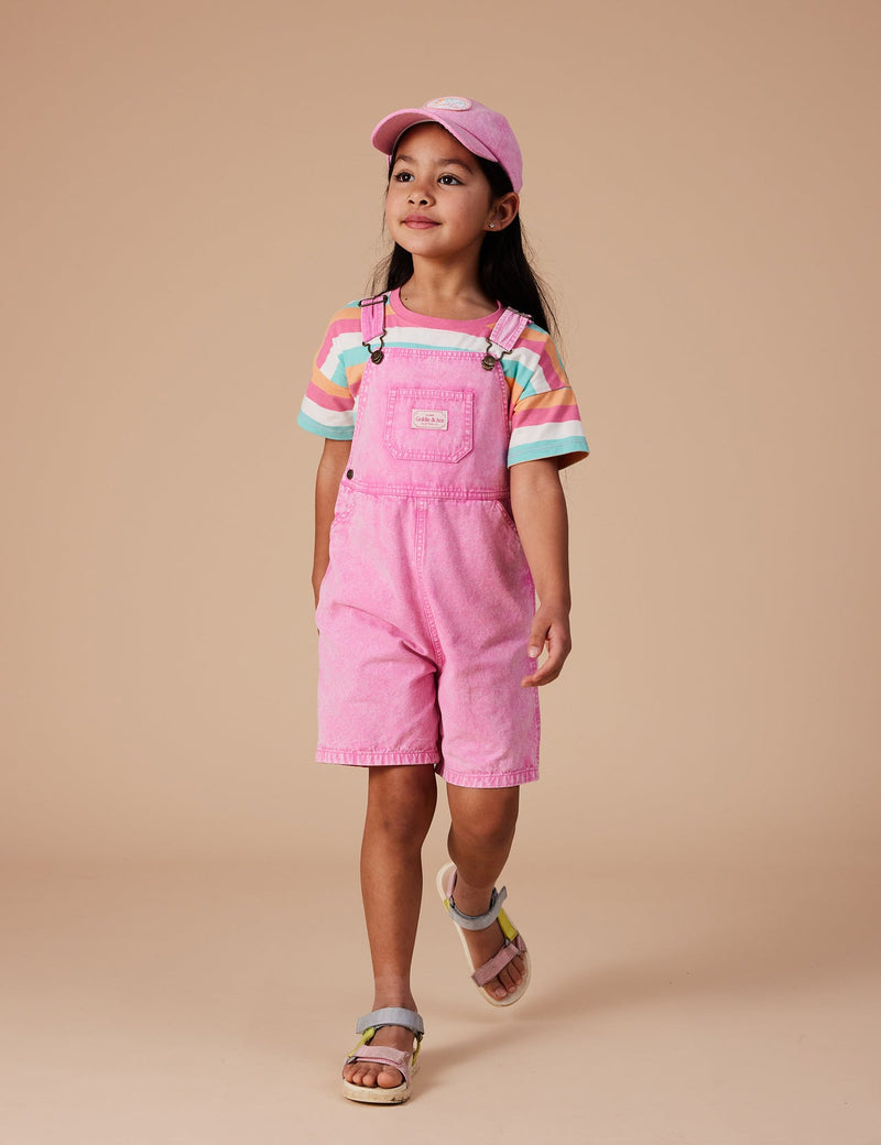 Goldie & Ace Burton Vintage Washed Denim Overalls Bubblegum in Pink