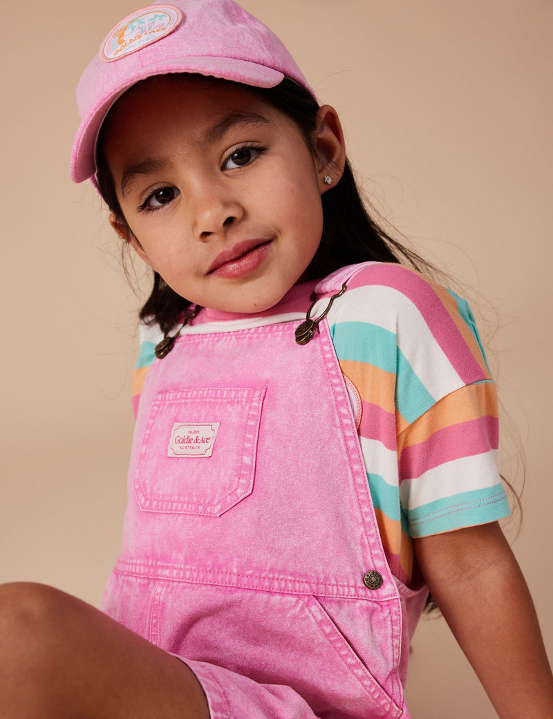 Goldie & Ace Burton Vintage Washed Denim Overalls Bubblegum in Pink