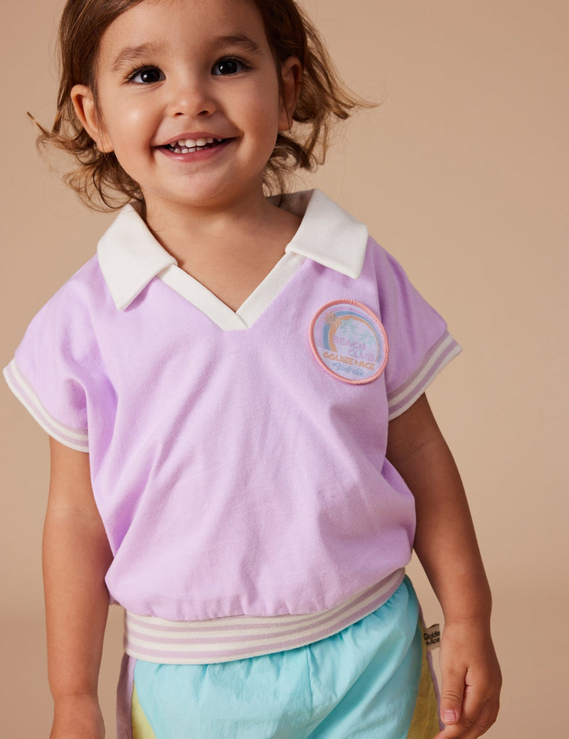 Goldie & Ace Beach Club Collared Relaxed Tee Lilac in Purple