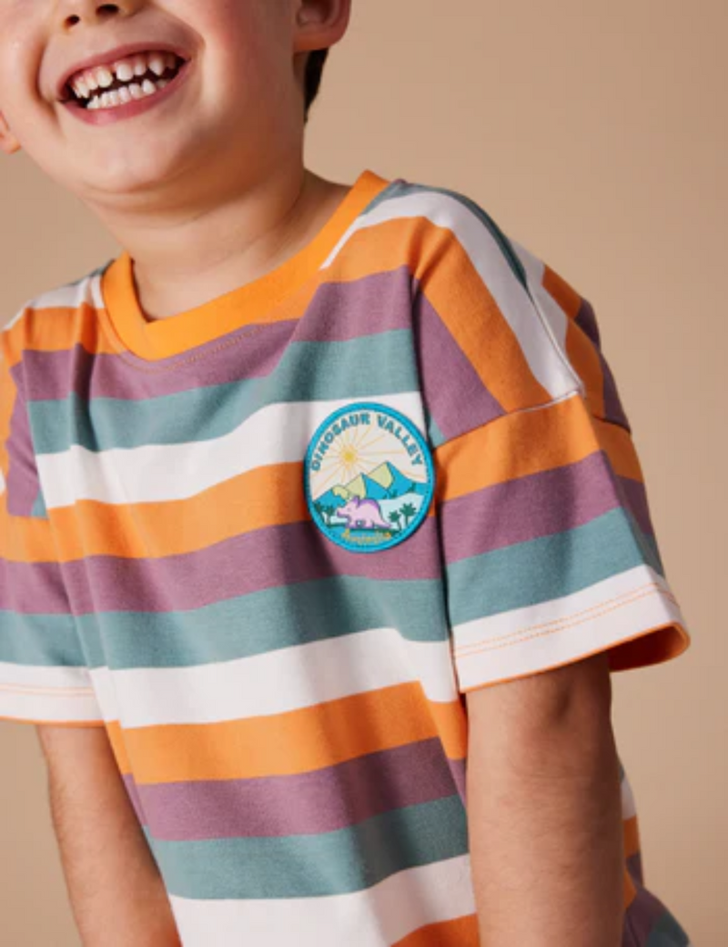 Goldie & Ace Dino Valley Nostalgia Stripe T-Shirt in Multicolour