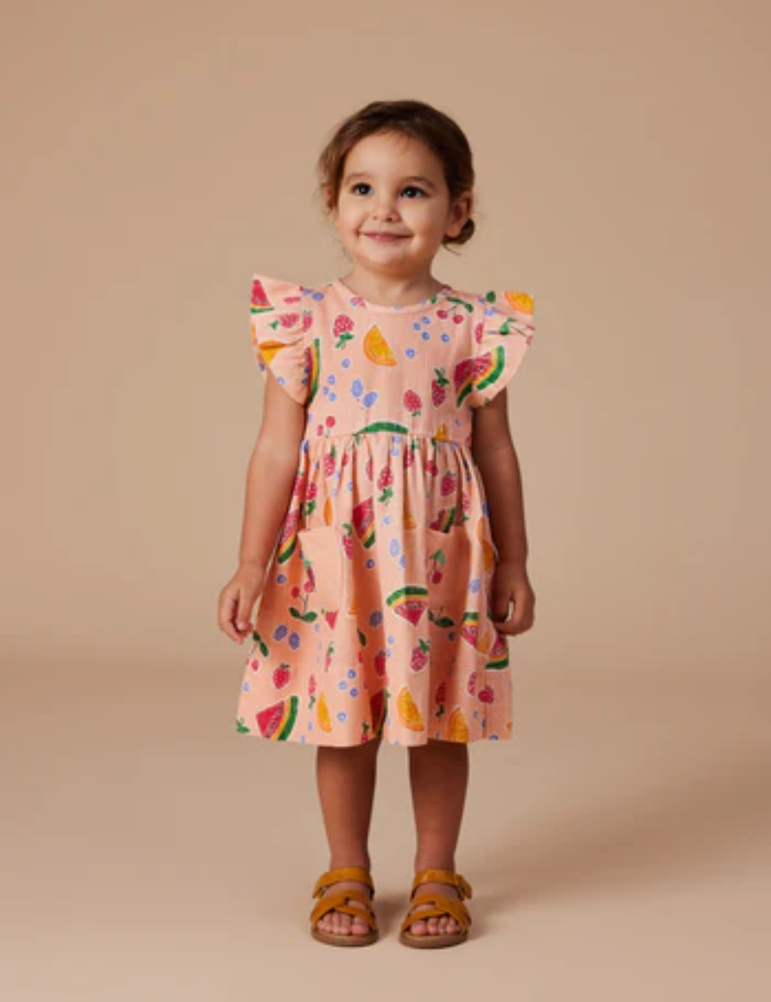 Goldie & Ace Lyla Linen Dress Fruit Salad in Peach