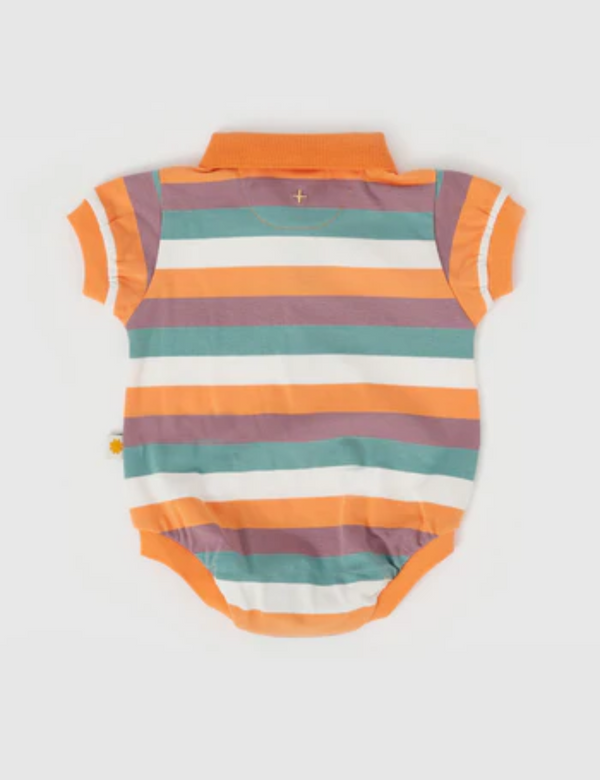 Goldie & Ace Dino Valley Nostalgia Stripe Polo Romper Golden Multi in Multicolour