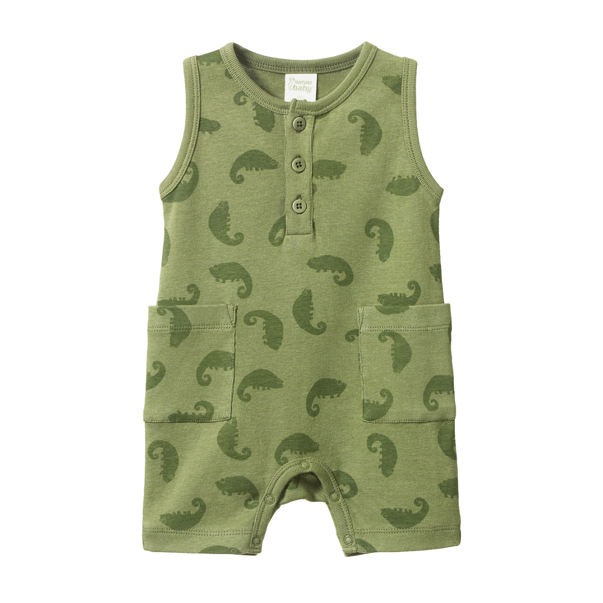Nature Baby Chameleon Print Camper Suit in Green