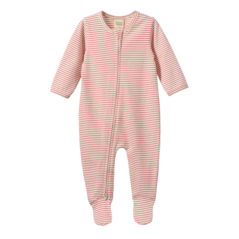 Nature Baby Red Pinstripe Dreamlands suit in cream/red