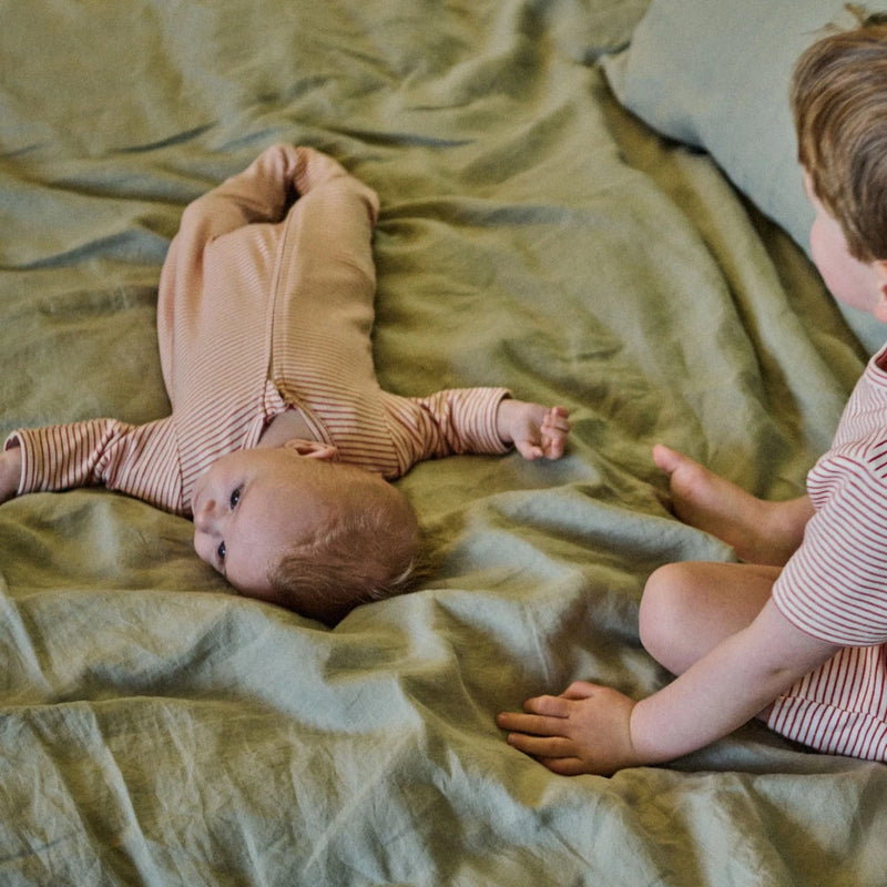 Nature Baby Red Pinstripe Dreamlands suit in cream/red