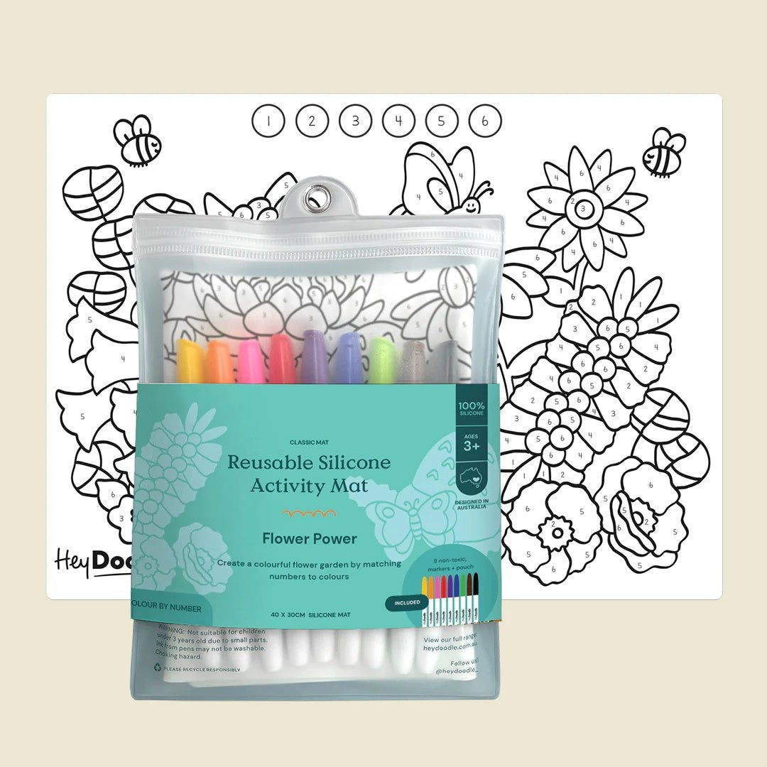 Hey doodle reusable silicone activity mat - Flower Power