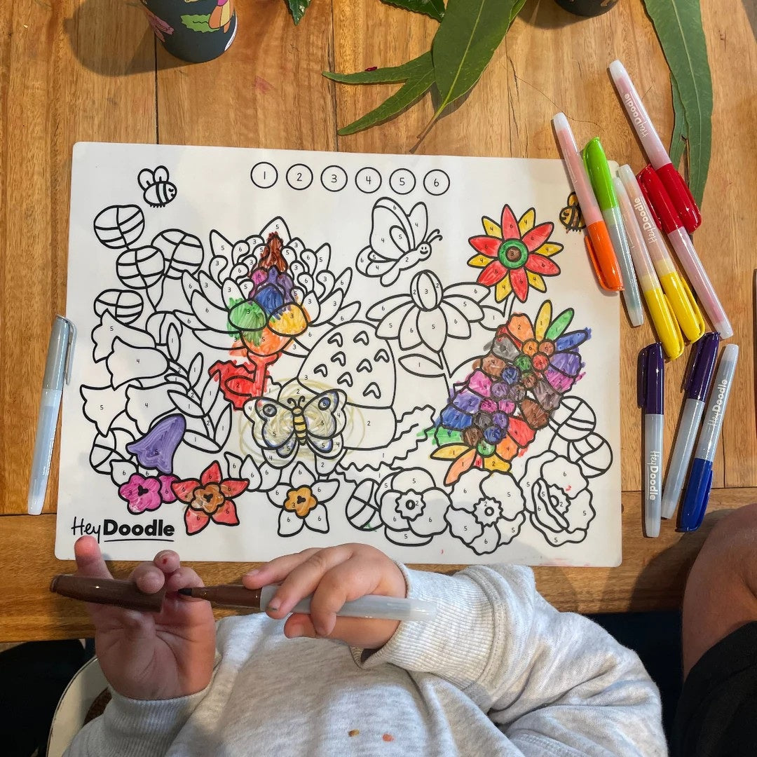 Hey doodle reusable silicone activity mat - Flower Power